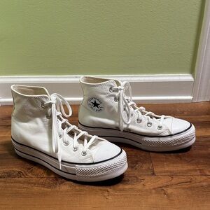 Converse All Star White Canvas Platform High-Tops